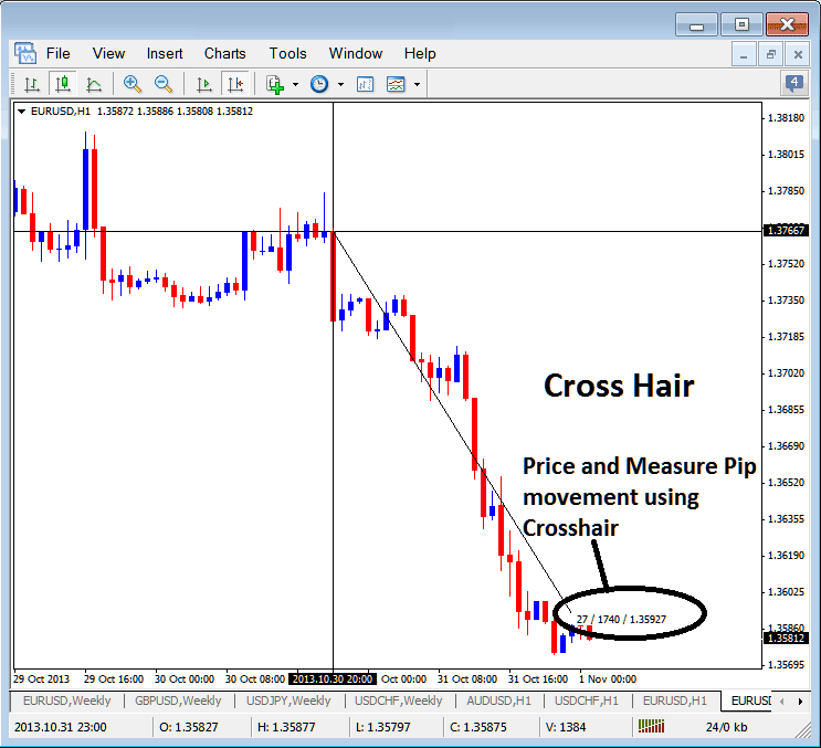 Using Cross Hair Tool in MT4 Forex Software to Measure Pip Price Movement - MT4 Data Window - Data Window MT4 PDF