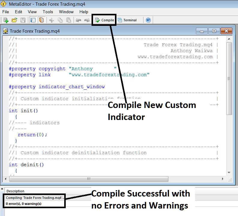 Compile a New Custom Indicator in MT4 MetaEditor - Programming MT4 MetaEditor Tutorial: Adding MT4 Custom Technical Indicator