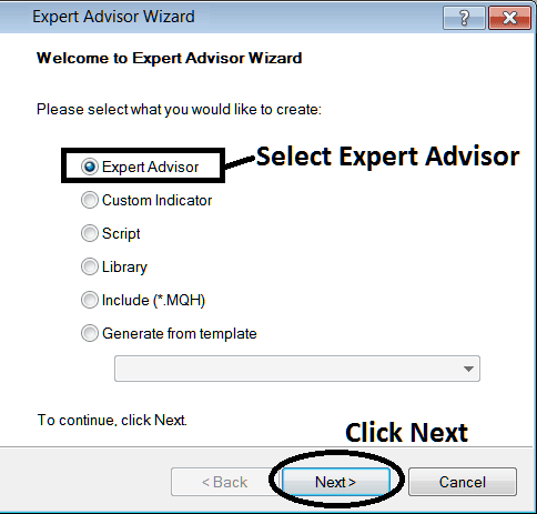 Window for Adding New Expert Advisor on MT4 - Programming in MT4 MetaEditor: How to Add EAs - MT4 MetaEditor MT4 Expert Advisor PDF