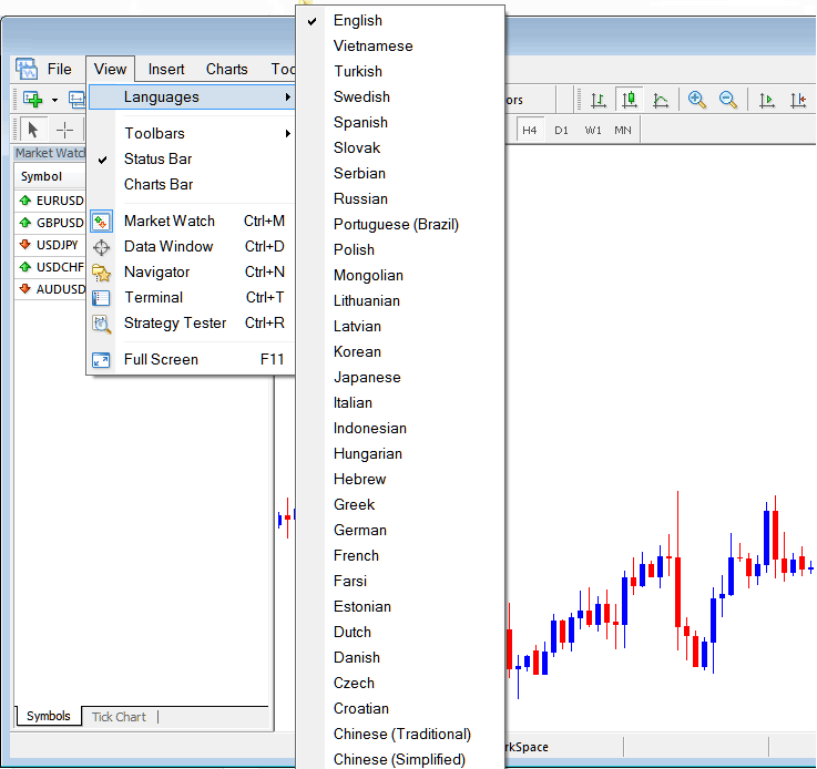 Changing Language of MT4 Commodity Platform - Open MT4 Commodity Trading Platform Userguide