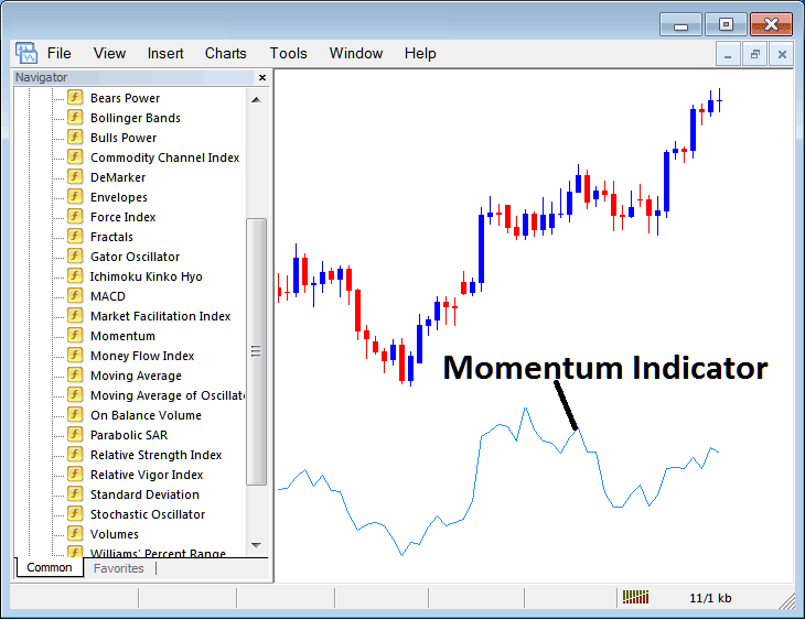 Place Trading Momentum Indicator in Trading Chart in Trading Platform
