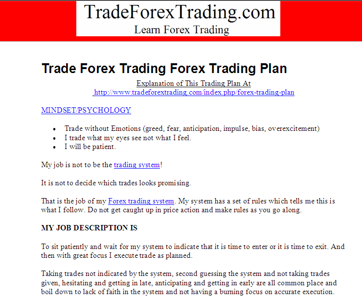 Forex Trading Psychology Section on Forex Trading Plan