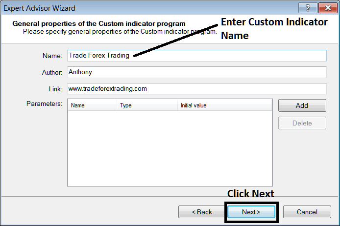 Name of New MetaTrader 4 Gold Chart Custom Gold Indicator on MetaTrader 4 - MT4 MetaEditor Tutorial: Adding MetaTrader 4 XAU/USD Chart Custom Indicators