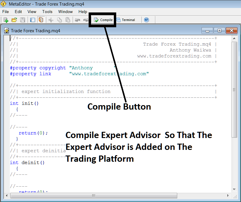 Compile the XAUUSD EA Program in MT4 MetaEditor Language - How to Add Expert Advisors on MT4 - MT4 XAU Platform Setup