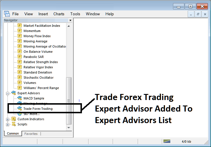 Gold Expert Advisor Added on MetaTrader 4 List of Installed EAs