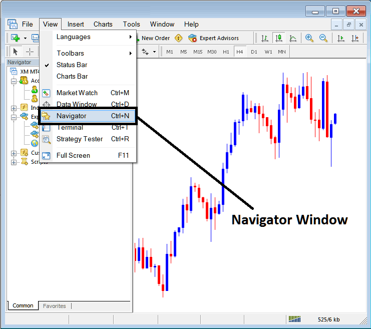 MT4 Navigator Window on MT4 XAUUSD Software Platform - How Do I Use XAU Trading MetaTrader 4 Navigator Window PDF?