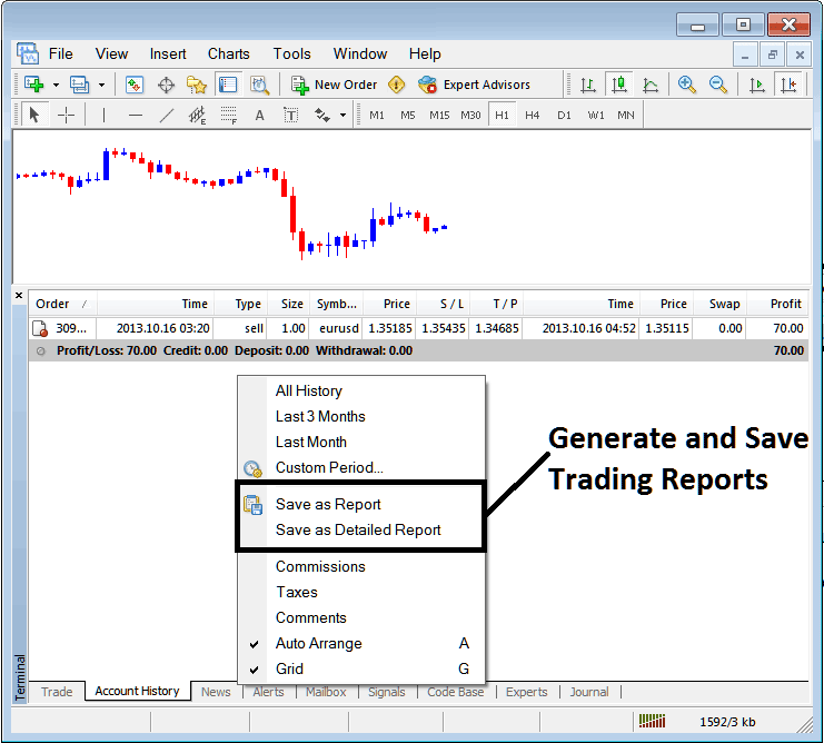 Generating Trading Reports and Detailed Trading Reports on MetaTrader 4 - MetaTrader 4 XAU/USD Transactions Tabs Panel
