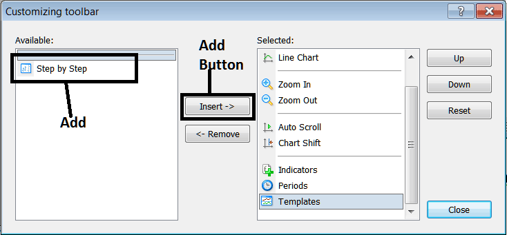 Gold MT5 Charts Toolbar Menu and Customizing it in MT5 - Gold MT5 Charts Toolbar Menu
