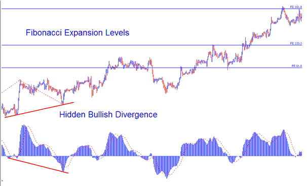 Forex Charts Fibonacci Expansion Levels Combined with Hidden Bullish Forex Divergence - How to Identify Hidden Bullish Forex Trading Divergence and Hidden Bearish Forex Trading Divergence - Hidden Bullish Forex Divergence Technical Analysis vs Hidden Bearish Forex Divergence Technical Analysis - Trading Forex Hidden Divergence Setups
