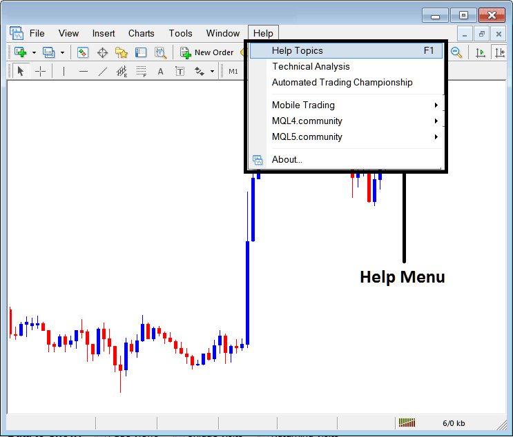 Help Button Menu on MT4 Indices Software - MT4 Index Platform Setup Tutorial - Index Trading MT4 Platform Download PDF