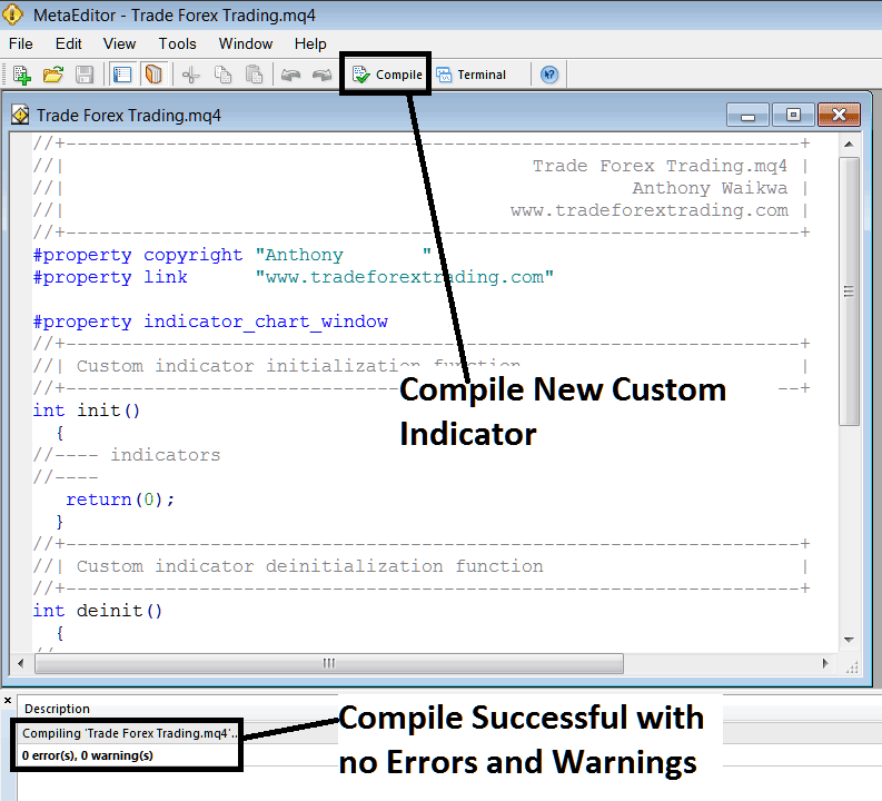 MetaTrader 4 Custom Indicators Menu List - MT4 Platform MetaEditor Window Tutorial PDF