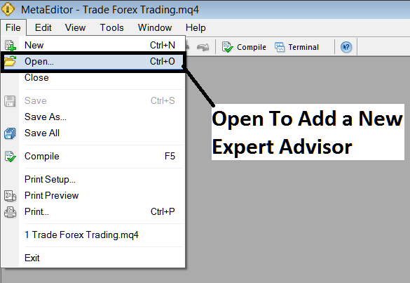Open and Add New Downloaded EA to MetaTrader 4 - Stock Indices MT4 Platform MetaEditor: How to Add Indices Trading Expert Advisors