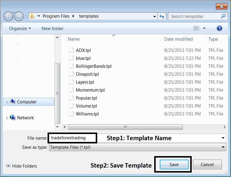 Create a Stock Indices System Template on MetaTrader 4 - Chart Templates MT4 Platform - Stock Index Templates on the Stock Index Charts Menu in the MetaTrader 4 Stock Index Software