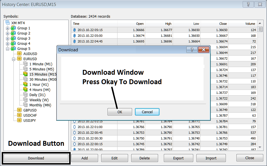 How to Download Price Data on MT4 History Center - MT4 Forex Trading Charts Price Data Download