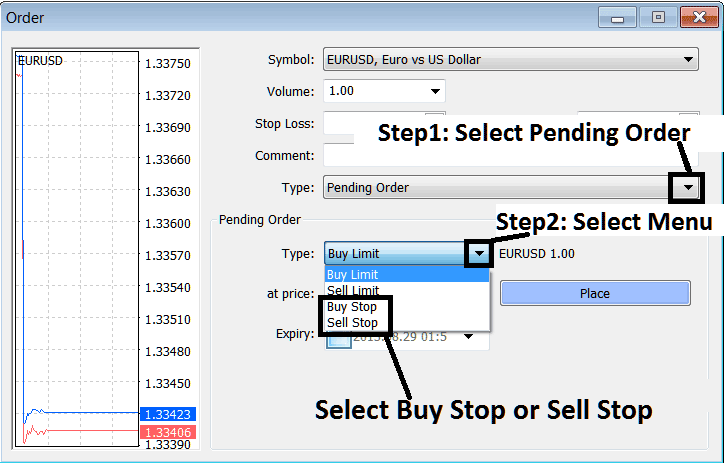 Setting Buy Stop and Sell Stop Orders in MT4 - How Do I Place a Pending Order in MT4?