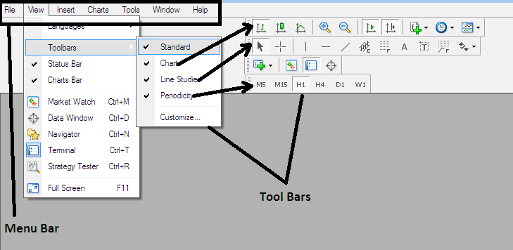 Stocks Software Menu Bar and Tool Bars - Stock Platform Menu Bar & Tool-bars