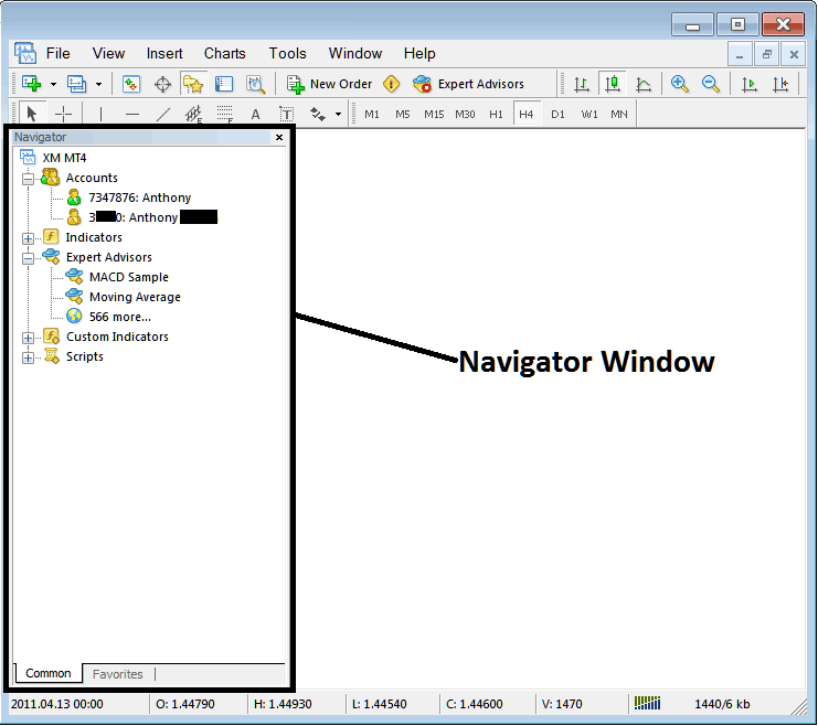 Accounts, Indicators and Automated Stock Expert Advisors on MT5 Navigator Window